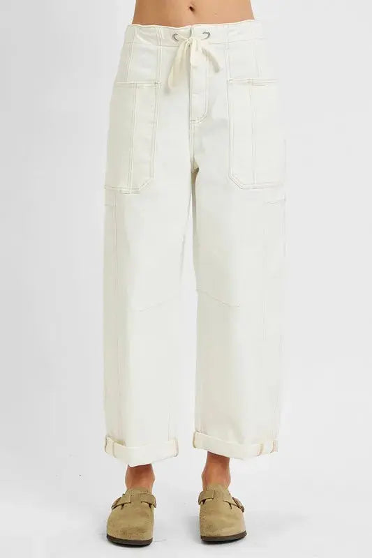 RISEN Full Size High Rise Crop Wide Barrel Cargo Pocket Jeans  Style Ratio