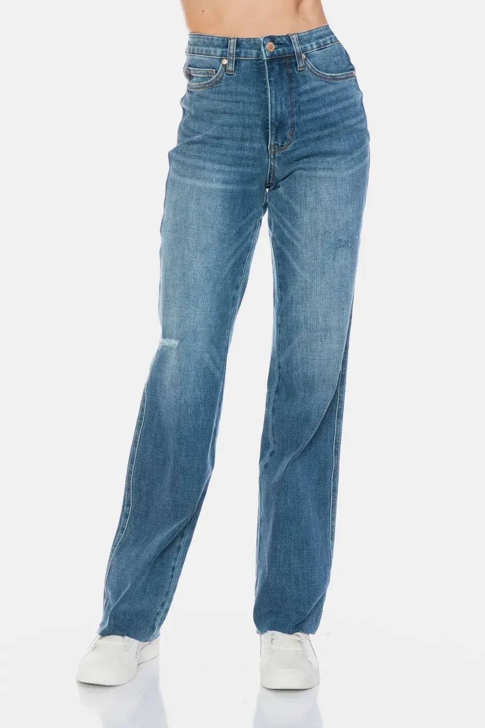 Judy Blue Full Size Tummy Control Cut Raw Hem Straight Jeans  Style Ratio