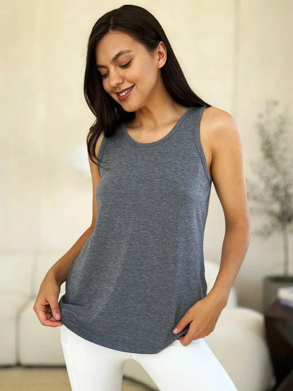 Basic Bae Full Size Round Neck Curved Hem Tank  Style Ratio