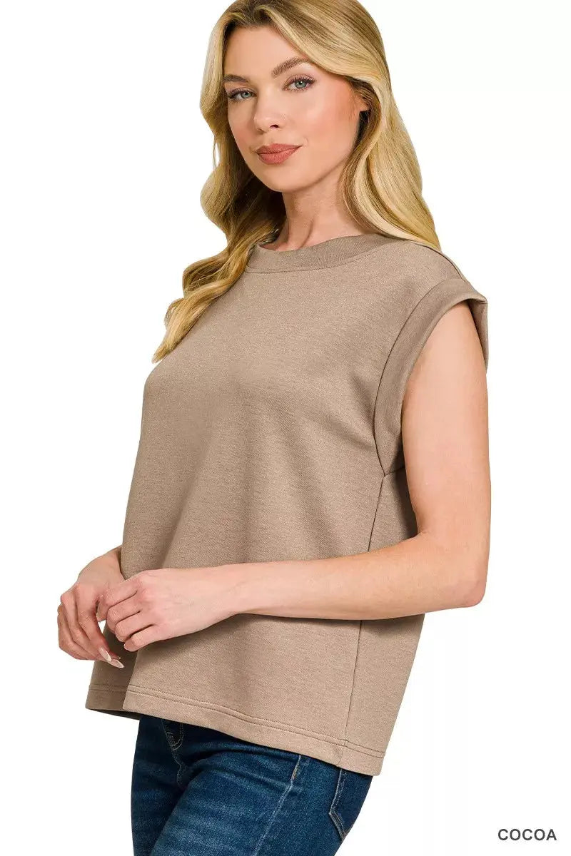 Zenana Scuba Round Neck Cap Sleeve Top  Style Ratio