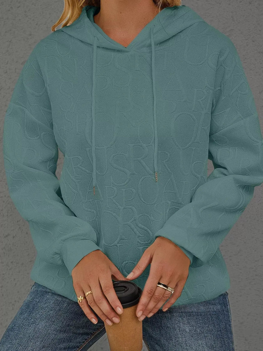 Full Size Embossed Lettering Casual Hoodie  Style Ratio