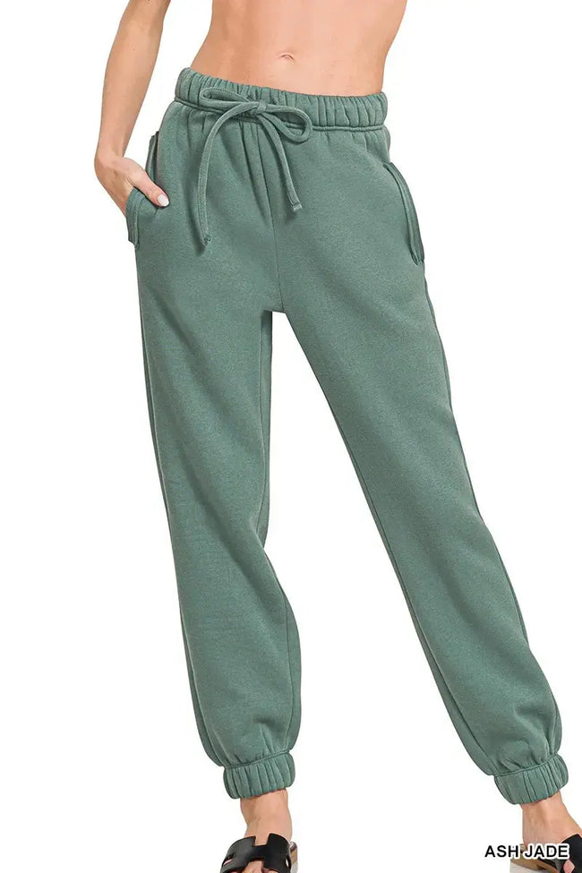 Zenana Fleece Drawstring Joggers With Pocket  Style Ratio