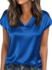 Satin V-Neck Short Sleeve Blouse  Style Ratio