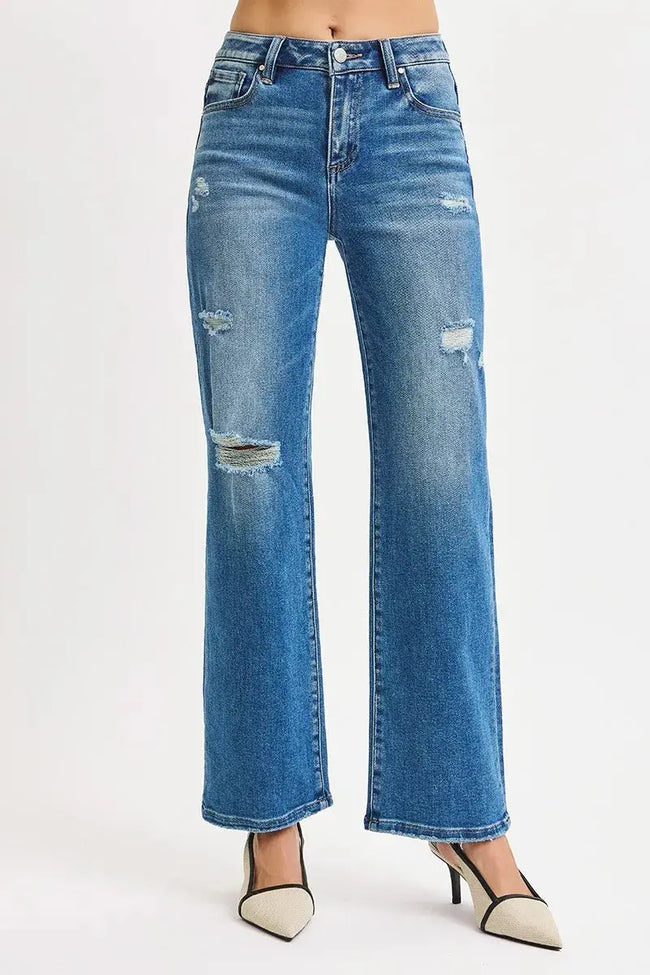 RISEN Full Size High Rise Ankle Straight Front Body Distressed Jeans  Style Ratio