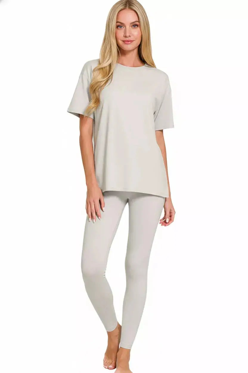 Zenana Brushed Dty Microfiber Short Sleeve Top and Pants Loungewear Set  Style Ratio
