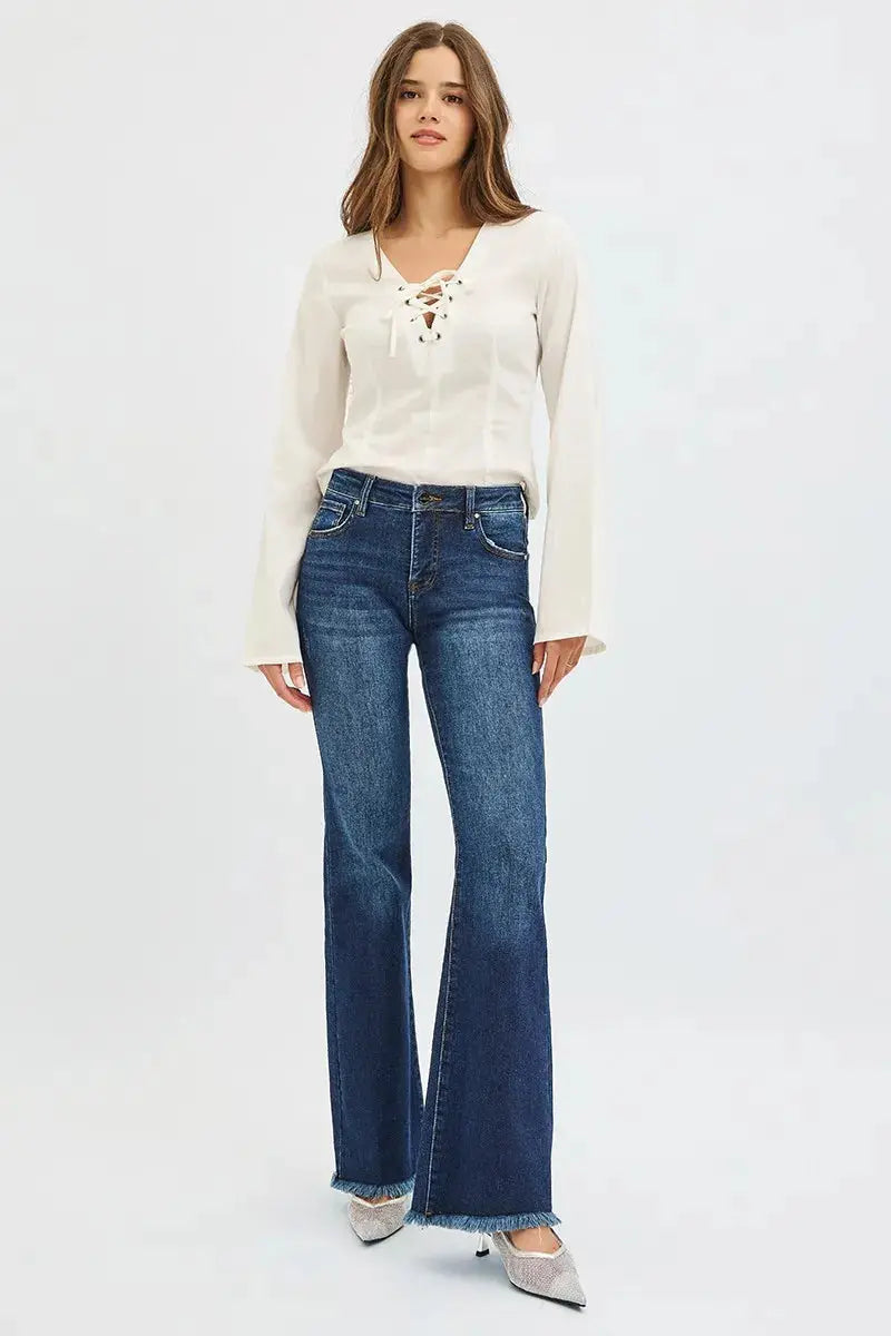 RISEN Full Size Tummy Control Mid Rise Flare Jeans  Style Ratio