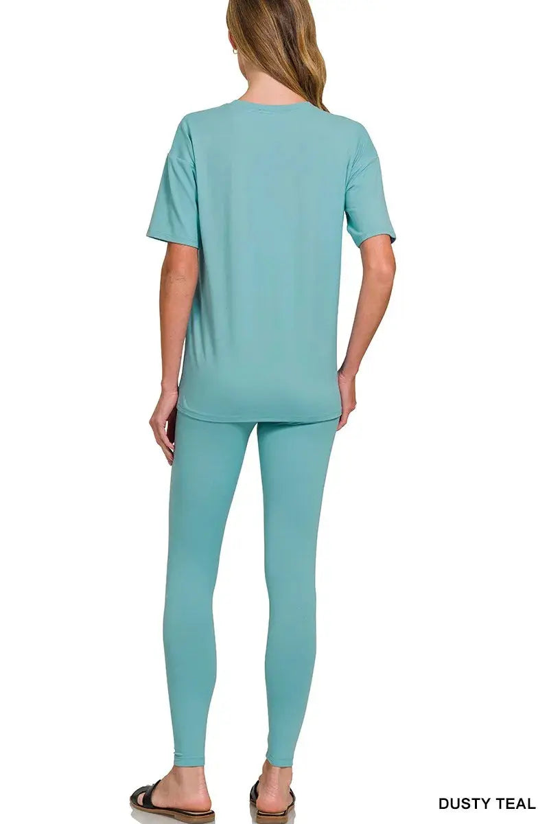 Zenana Brushed Dty Microfiber Short Sleeve Top and Pants Loungewear Set  Style Ratio