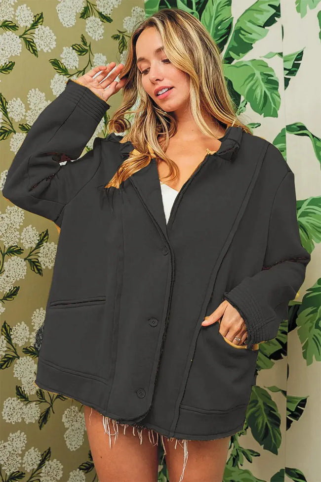 BiBi Single-Breasted Washed Fleece Jacket  Style Ratio