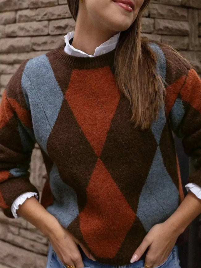 Vintage Argyle Round Neck Sweater  Style Ratio