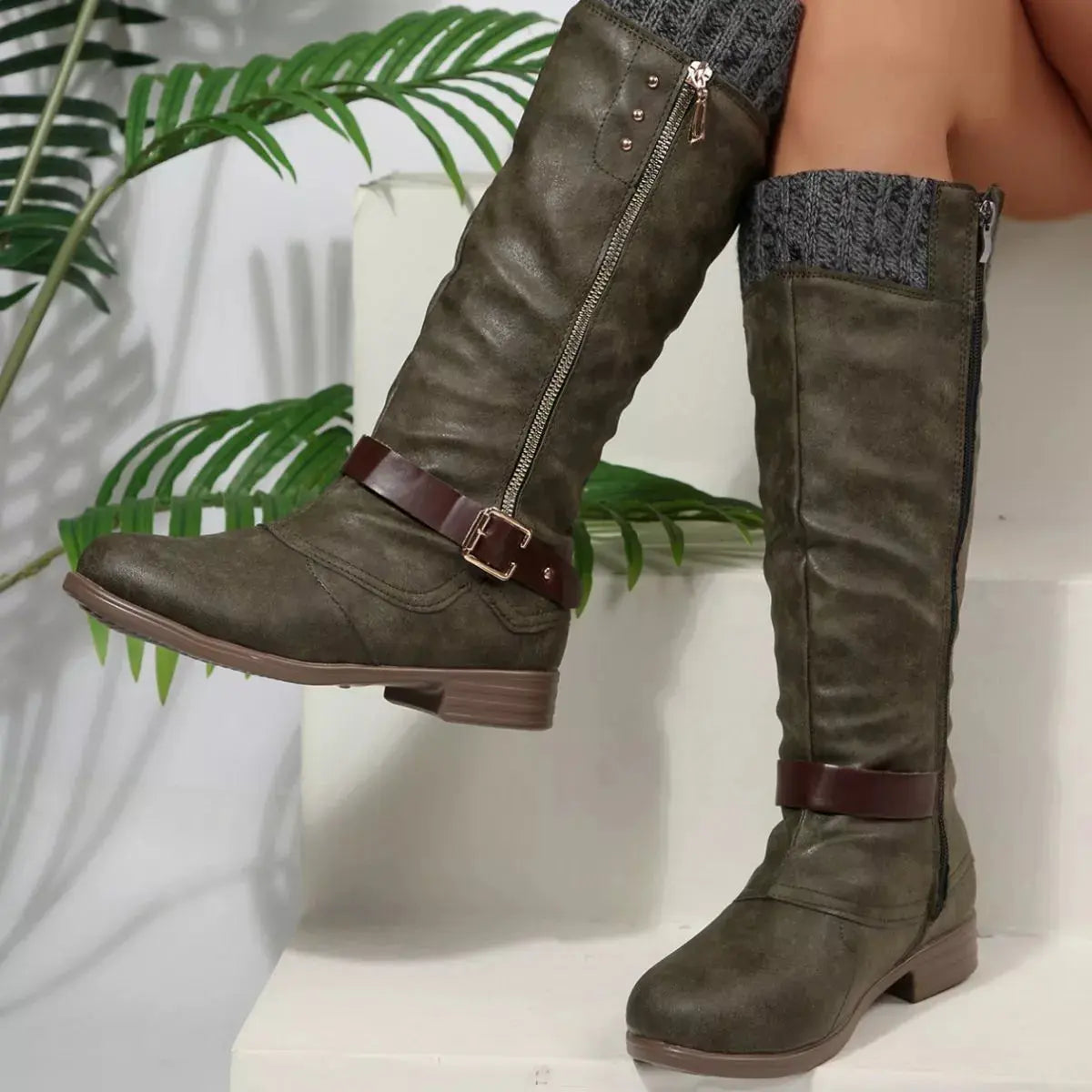 Round Toe Block Heels Boots  Style Ratio