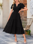 Tiered Notched Short Sleeve Dress  Style Ratio