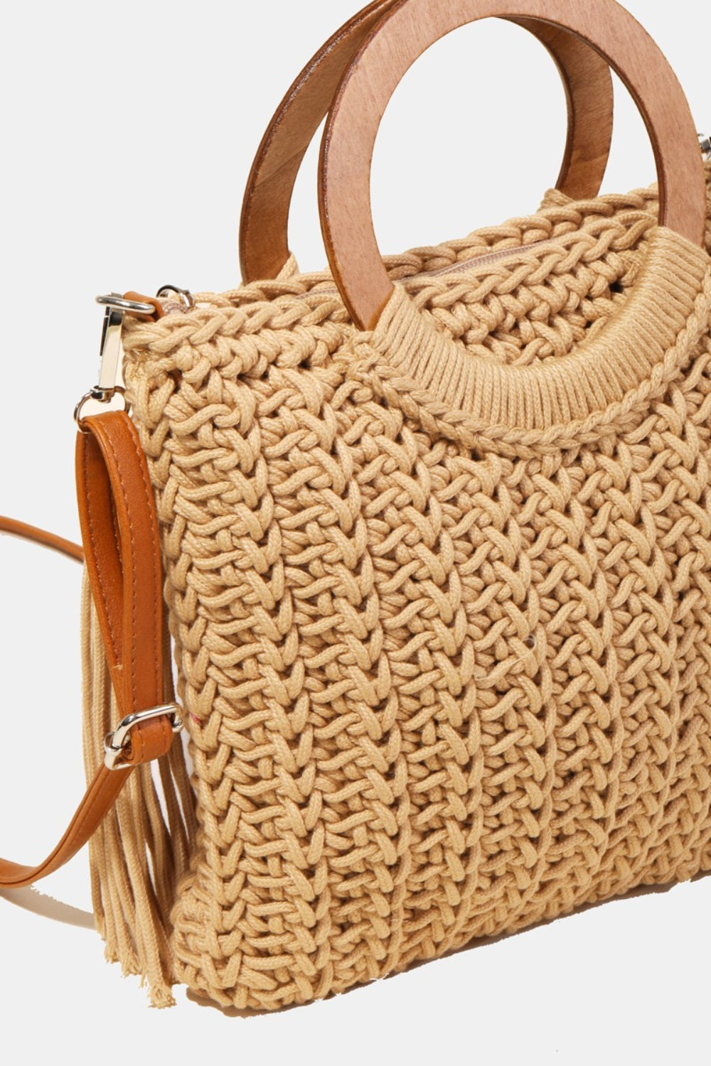 Knit Convertible Tote Bag with Tassel