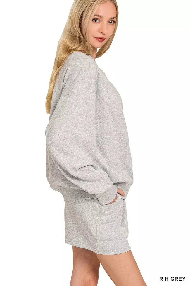 Zenana Fleece Long Sleeve Sweatshirts & Shorts Set  Style Ratio
