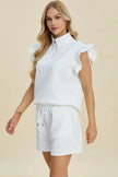 Double Take Full Size Texture Flounce Sleeve Top and Shorts Set  Style Ratio