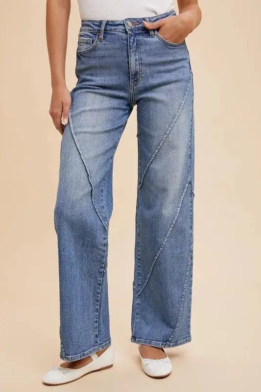 Annie Wear Decorative Seams Wide Leg Jeans  Style Ratio