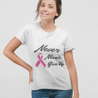 Never Never Give Up Pink Ribbon Awareness Short Sleeve Shirt Yellow Pandora