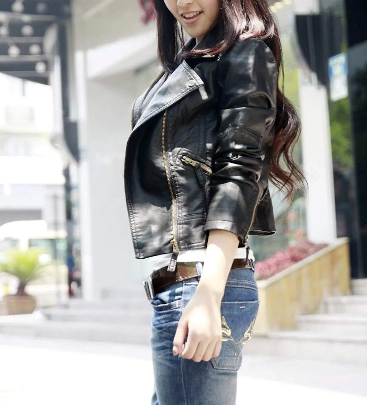 Womens Cropped Vegan Leather Jacket - Style Ratio